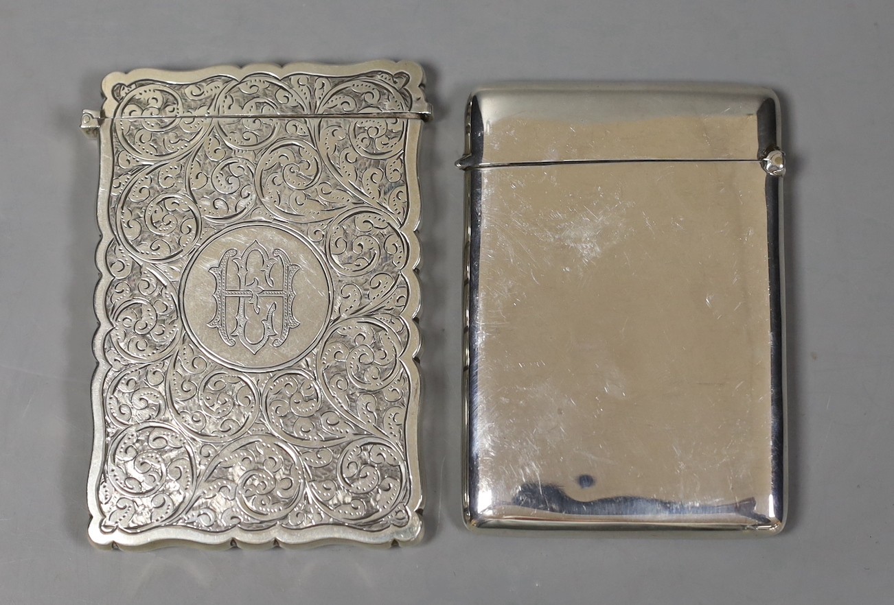Two silver card cases including engraved late Victorian, Birmingham, 1897, 93mm.